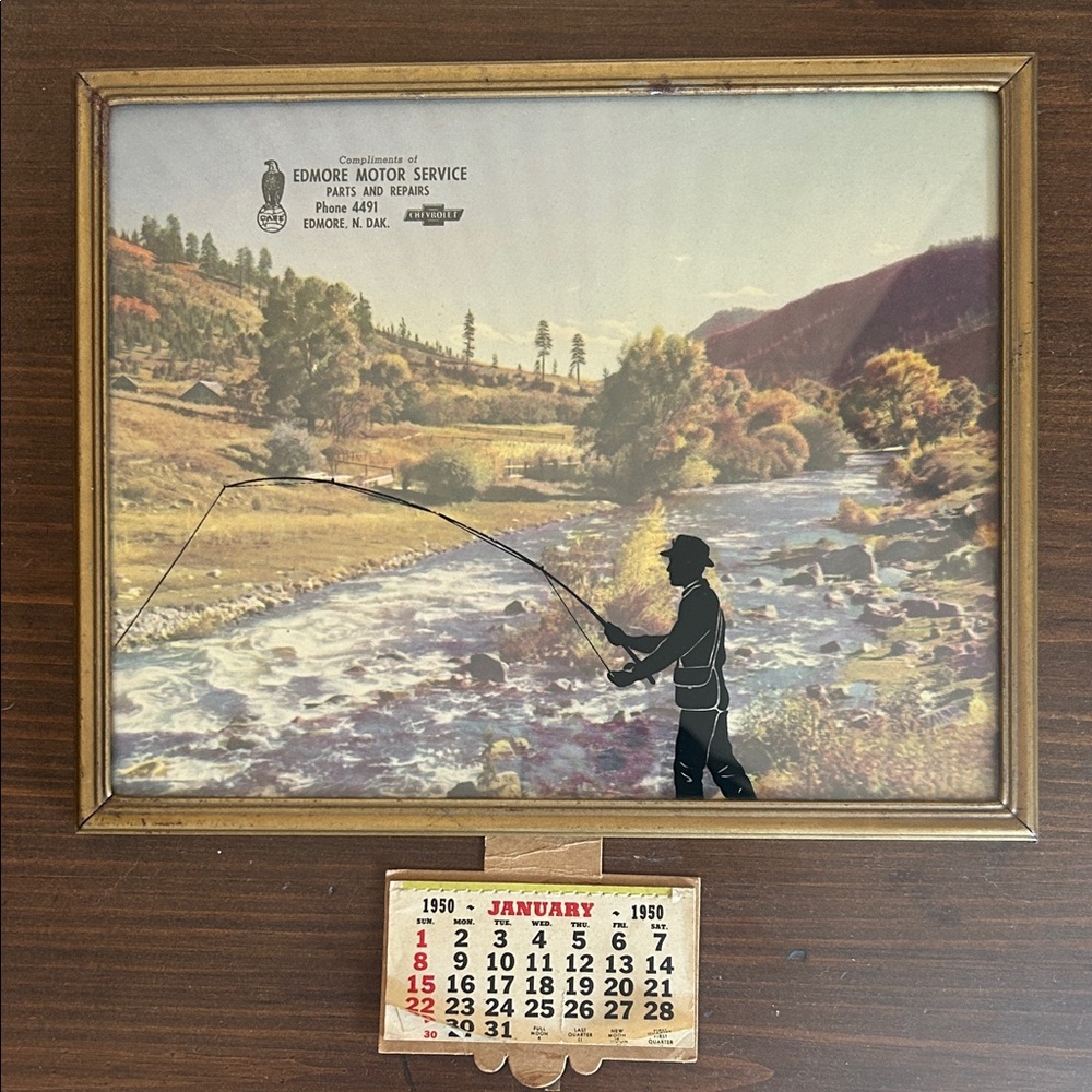 Silhouette Vintage Fly Fishing Scene Advertising calendar